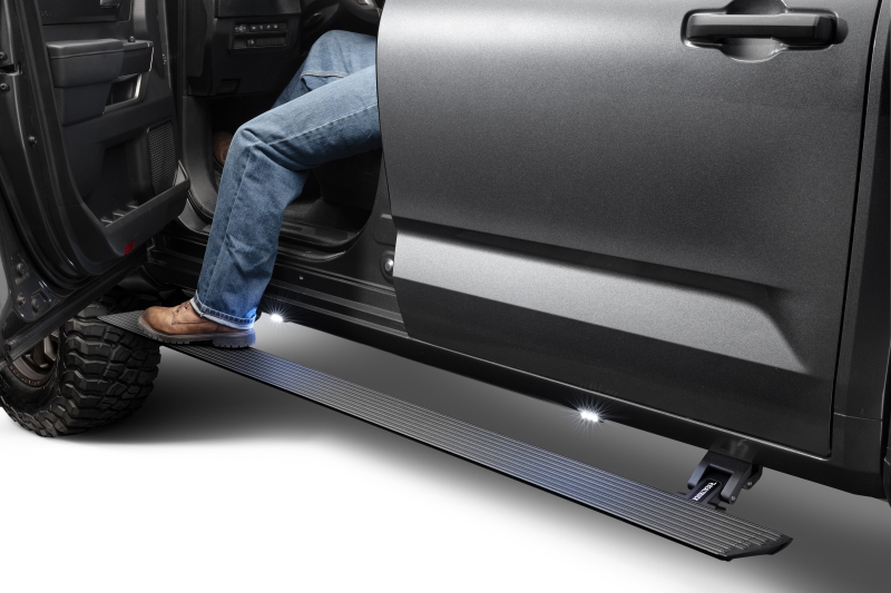 Toyota Tundra Electric Running Boards - Go Rhino - VoltStep, 6 in Wide, Dual-Motor, Automatic Deploy/Retract, Integrated LED Lighting, No-Drill Install - Textured Black - `22-`24